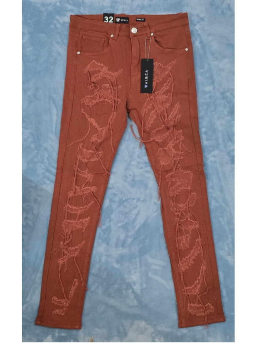 Men's Waimea Skinny Fit Distressed Jeans, Rust, Waist 32